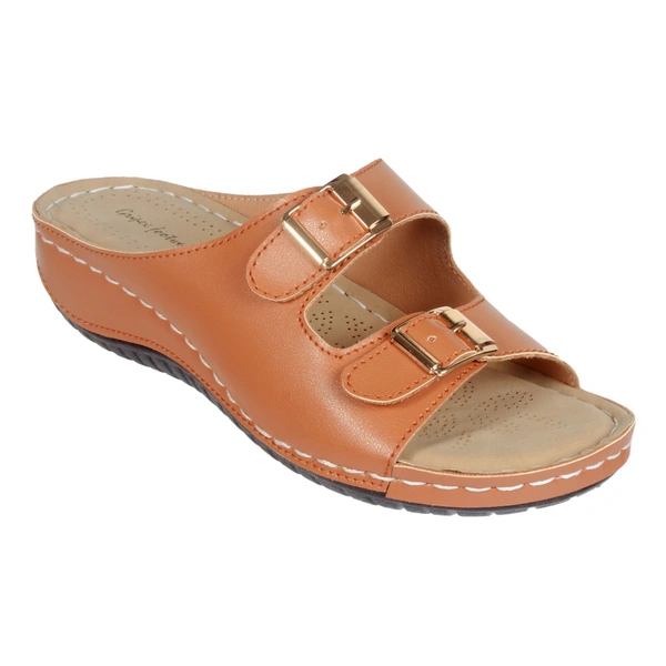 Stepee Casual & Fancy Flats Slip on Open Toe Fashion Flat Comfort Slipper for Women - 41, Tan