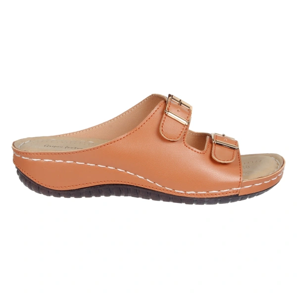 Stepee Casual & Fancy Flats Slip on Open Toe Fashion Flat Comfort Slipper for Women - 41, Tan