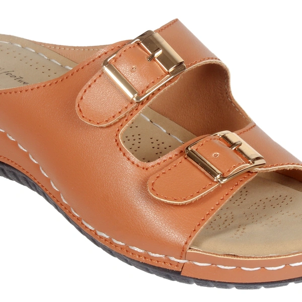 Stepee Casual & Fancy Flats Slip on Open Toe Fashion Flat Comfort Slipper for Women - 41, Tan