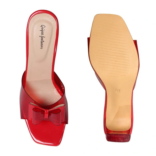 Stepee Girl's Stylish Fashion Sandal For Women 2 Inch Transparent (Clear) Block Heel Sandals - 37, Red
