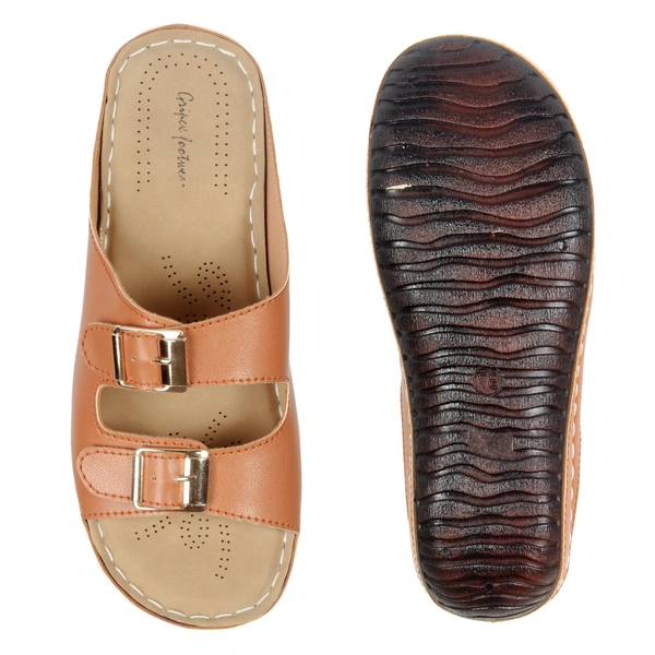 Stepee Casual & Fancy Flats Slip on Open Toe Fashion Flat Comfort Slipper for Women - 41, Tan