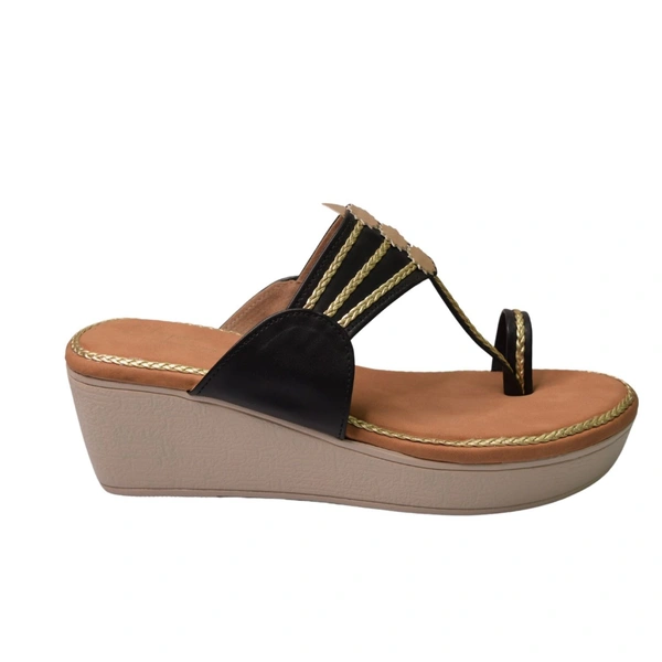 Stepee Casual & Trendy Slip on Open Back One Toe Kohlapuri Style Flatform Wedge Sandal for Women - 39, Black