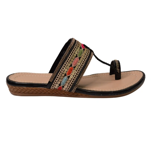 Stepee Casual & Trendy Flats Slip on Open Back One Toe Kohlapuri Flat Slipper for Women - 41, Black