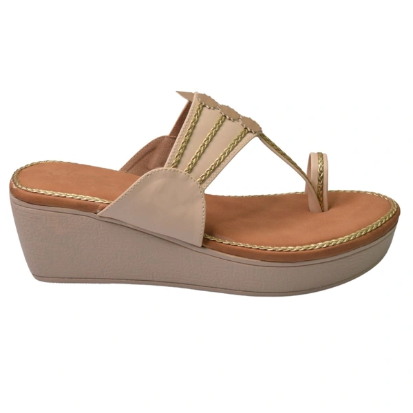 Stepee Casual & Trendy Slip on Open Back One Toe Kohlapuri Style Flatform Wedge Sandal for Women - 40, Cream