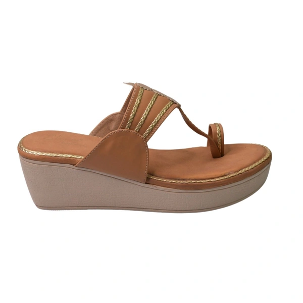 Stepee Casual & Trendy Slip on Open Back One Toe Kohlapuri Style Flatform Wedge Sandal for Women - 41, Tan