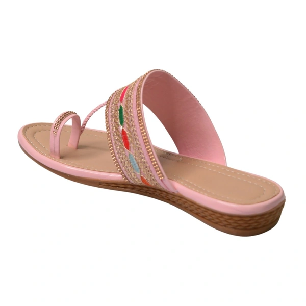 Stepee Casual & Trendy Flats Slip on Open Back One Toe Kohlapuri Flat Slipper for Women - 37, Pink