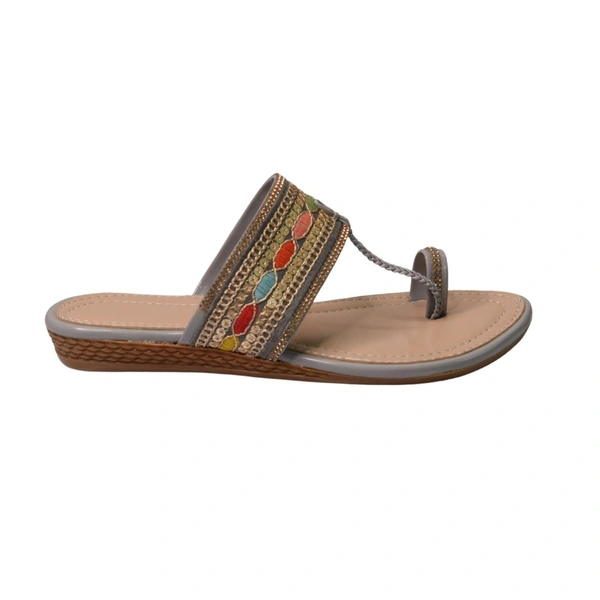 Stepee Casual & Trendy Flats Slip on Open Back One Toe Kohlapuri Flat Slipper for Women - 41, Gray