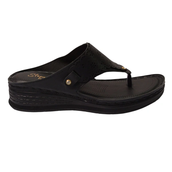 STEPEE Stepee Casual & Trendy Comfort Flats Slip on Open Back T-Strap Orthopedic Doctori Flat Slipper for Women - 41, Black