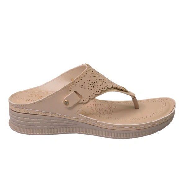 STEPEE Stepee Casual & Trendy Comfort Flats Slip on Open Back T-Strap Orthopedic Doctori Flat Slipper for Women - 38, Cream