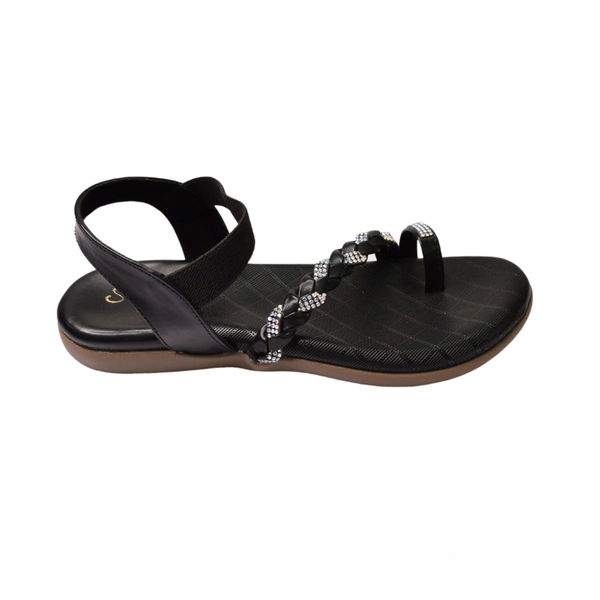 Stepee Casual & Trendy Flats Ankle Strap One Toe Flat Sandal for Women - 40, Black