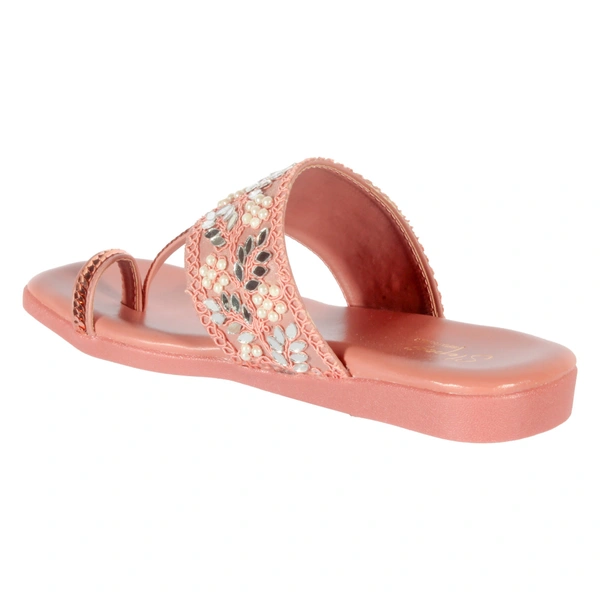 Stepee Casual & Stylish Toe Ring Kolhapuri Slipper Flat Sandal for Women - 37, Peach