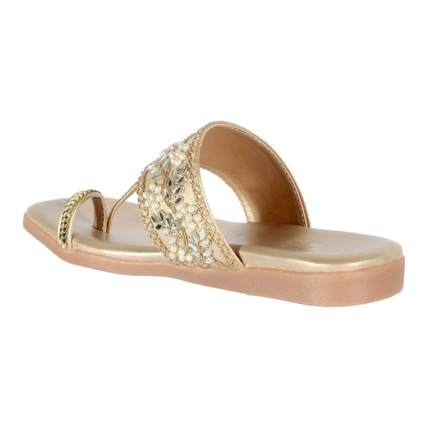 Stepee Casual & Stylish Toe Ring Kolhapuri Slipper Flat Sandal for Women - 40, Golden