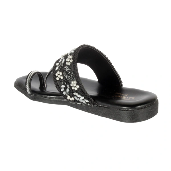 Stepee Casual & Stylish Toe Ring Kolhapuri Slipper Flat Sandal for Women - 40, Black