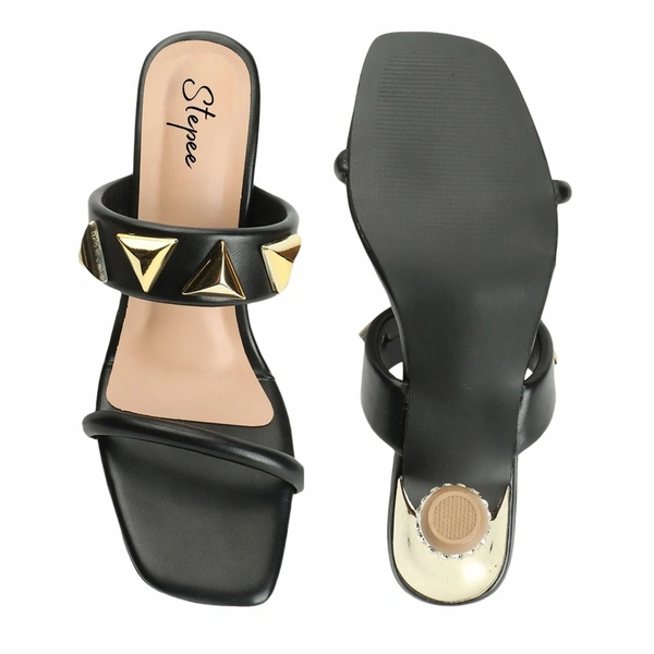 Stepee Elegant & Trendy western- embellished Upper Open Back Slip on Open Toe Block Heel Sandal for Women - 38, Black
