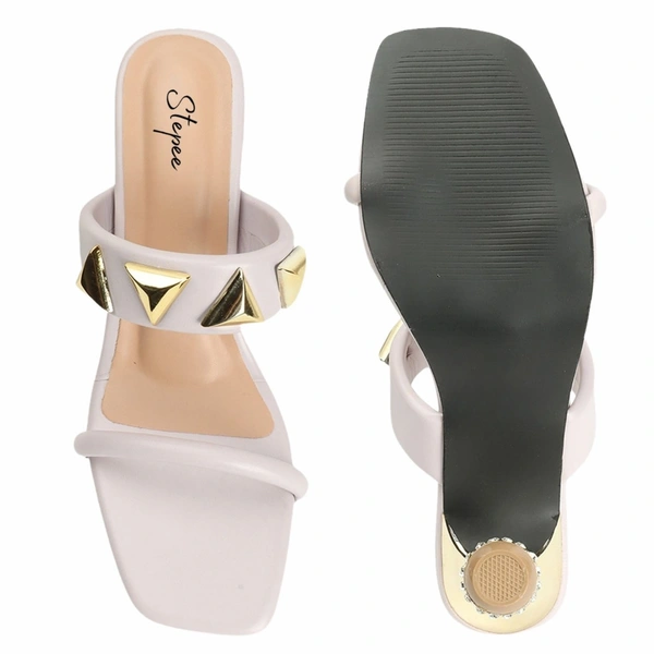 Stepee Elegant & Trendy western- embellished Upper Open Back Slip on Open Toe Block Heel Sandal for Women - 38, Cream