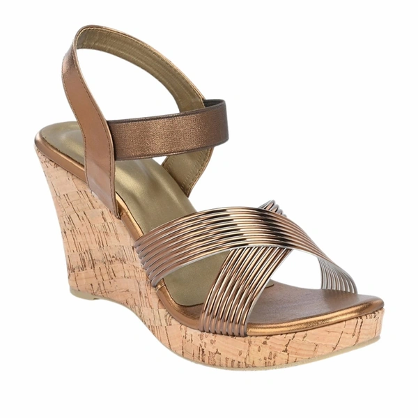 Stepee Elegant & Trendy Cirss Cross Strap Open Toe Sling Back Ankle Strap Platform Heel Sandal for Women - 40, Copper