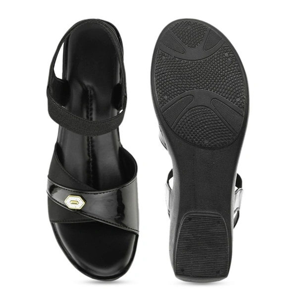 Stepee Elegant & Trendy Open Toe Sling Back Ankle Strap Wedge Sandal for Women - 39, Black