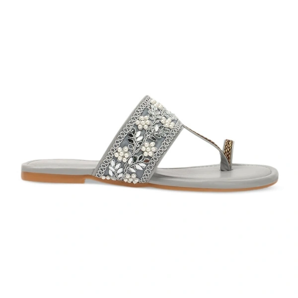 Stepee Casual & Stylish One Toe Slip on Kolhapuri Toe Ring Style Open Back Fashion Slipper Flat Sandal for Women - 40, Gray