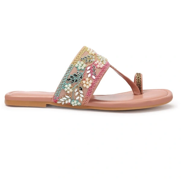 Stepee Casual & Stylish One Toe Slip on Kolhapuri Toe Ring Style Open Back Fashion Slipper Flat Sandal for Women - 41, Pink