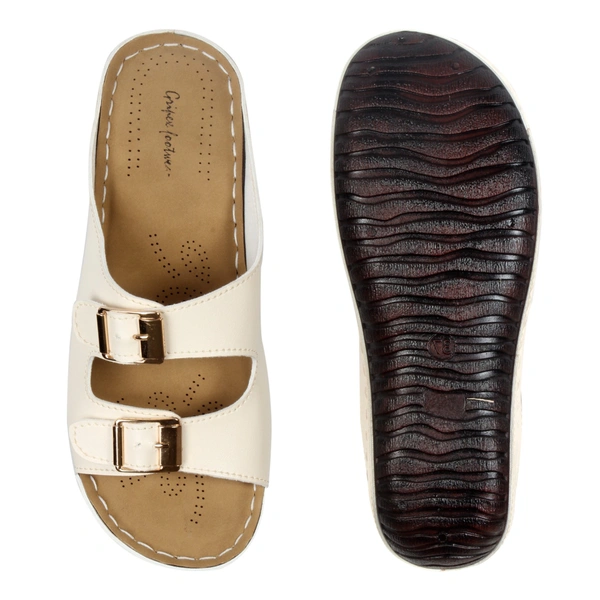 Stepee Casual & Fancy Flats Slip on Open Toe Fashion Flat Comfort Slipper for Women - 37, Cream
