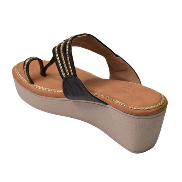 Stepee Casual & Trendy Slip on Open Back One Toe Kohlapuri Style Flatform Wedge Sandal for Women - 39, Black