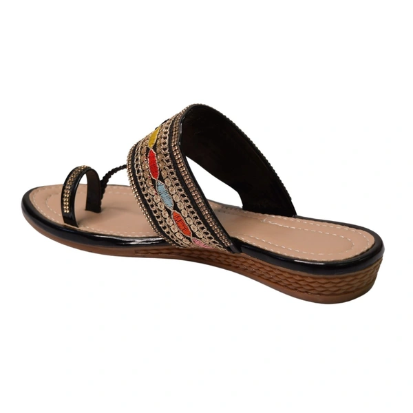 Stepee Casual & Trendy Flats Slip on Open Back One Toe Kohlapuri Flat Slipper for Women - 41, Black