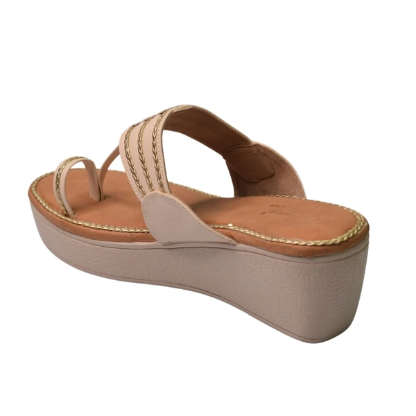 Stepee Casual & Trendy Slip on Open Back One Toe Kohlapuri Style Flatform Wedge Sandal for Women - 40, Cream
