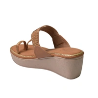 Stepee Casual & Trendy Slip on Open Back One Toe Kohlapuri Style Flatform Wedge Sandal for Women - 41, Tan