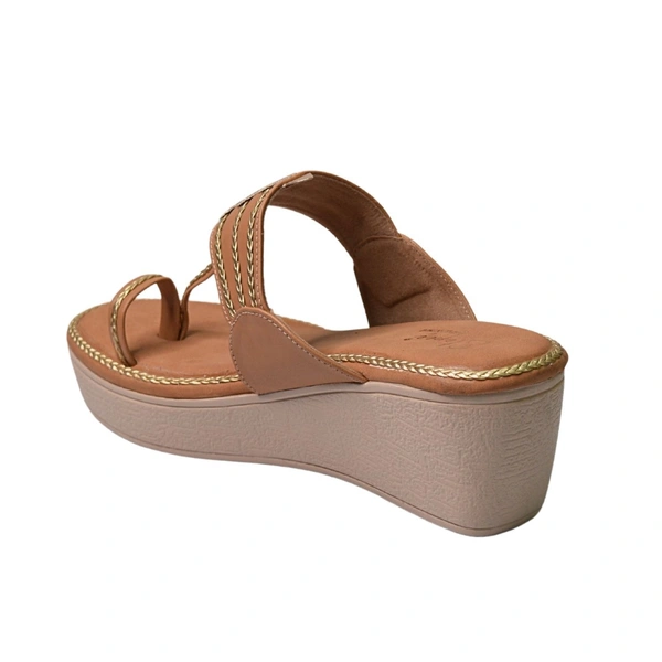 Stepee Casual & Trendy Slip on Open Back One Toe Kohlapuri Style Flatform Wedge Sandal for Women - 41, Tan