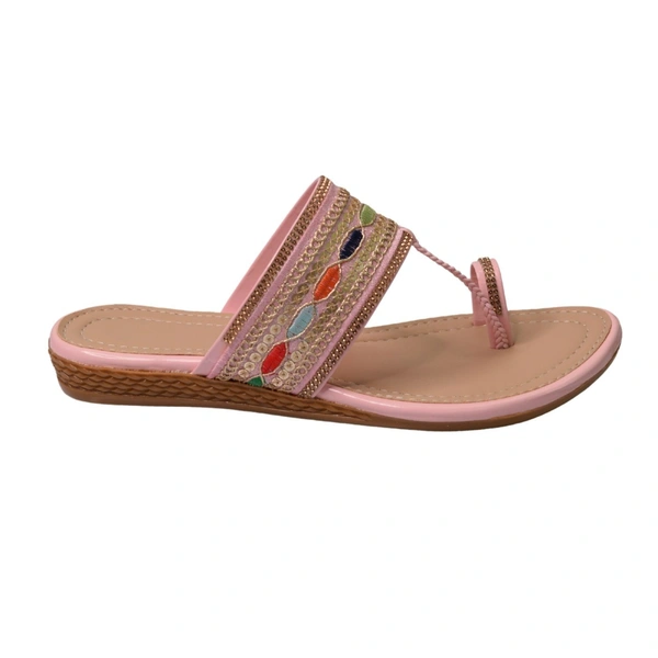 Stepee Casual & Trendy Flats Slip on Open Back One Toe Kohlapuri Flat Slipper for Women - 37, Pink