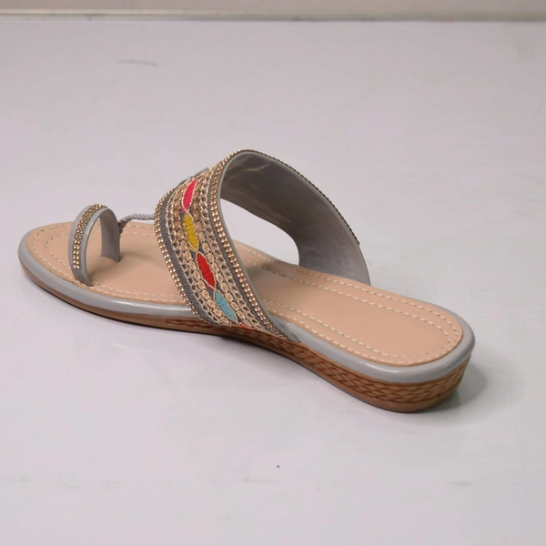 Stepee Casual & Trendy Flats Slip on Open Back One Toe Kohlapuri Flat Slipper for Women - 41, Gray