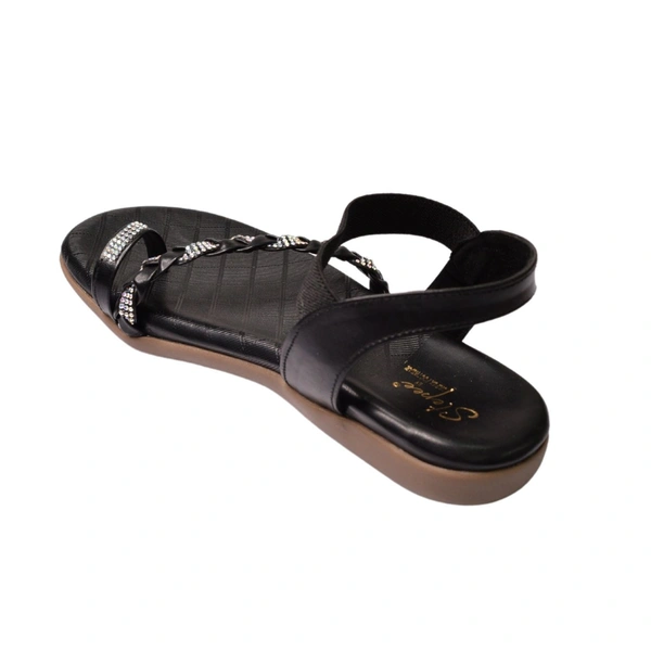 Stepee Casual & Trendy Flats Ankle Strap One Toe Flat Sandal for Women - 40, Black
