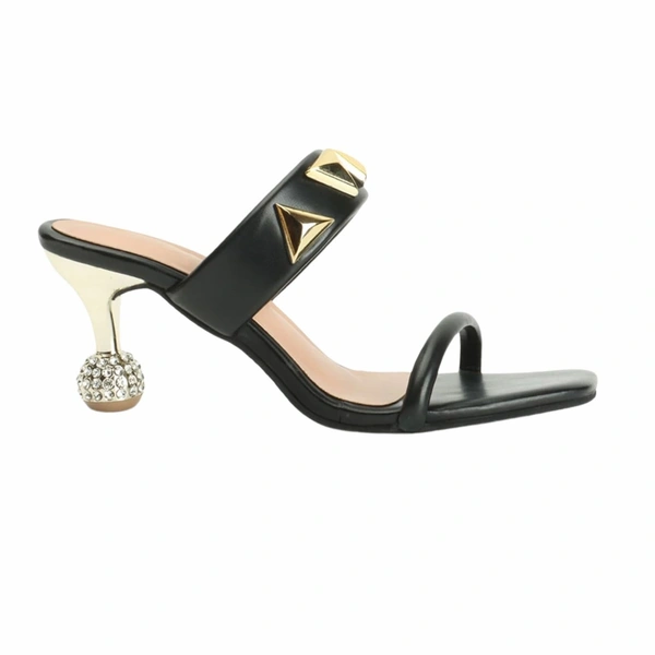 Stepee Elegant & Trendy western- embellished Upper Open Back Slip on Open Toe Block Heel Sandal for Women - 38, Black