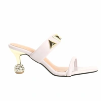 Stepee Elegant & Trendy western- embellished Upper Open Back Slip on Open Toe Block Heel Sandal for Women - 38, Cream