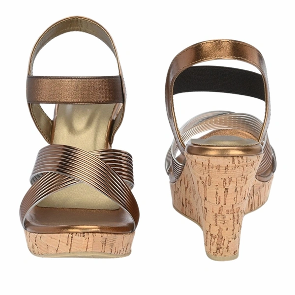 Stepee Elegant & Trendy Cirss Cross Strap Open Toe Sling Back Ankle Strap Platform Heel Sandal for Women - 40, Copper