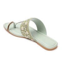Stepee Casual & Stylish One Toe Slip on Kolhapuri Toe Ring Style Open Back Fashion Slipper Flat Sandal for Women - 39, Green