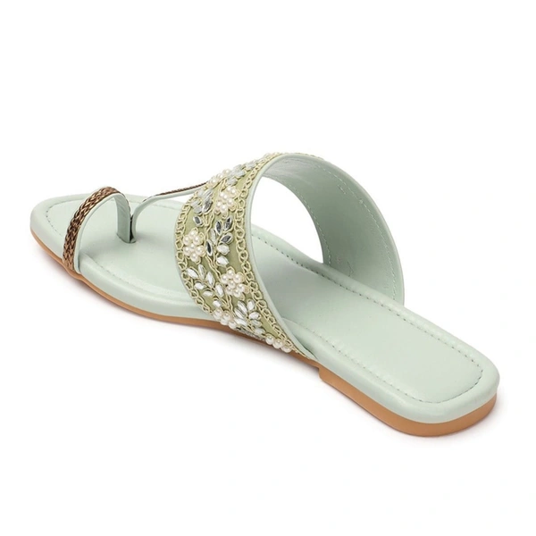 Stepee Casual & Stylish One Toe Slip on Kolhapuri Toe Ring Style Open Back Fashion Slipper Flat Sandal for Women - 39, Green