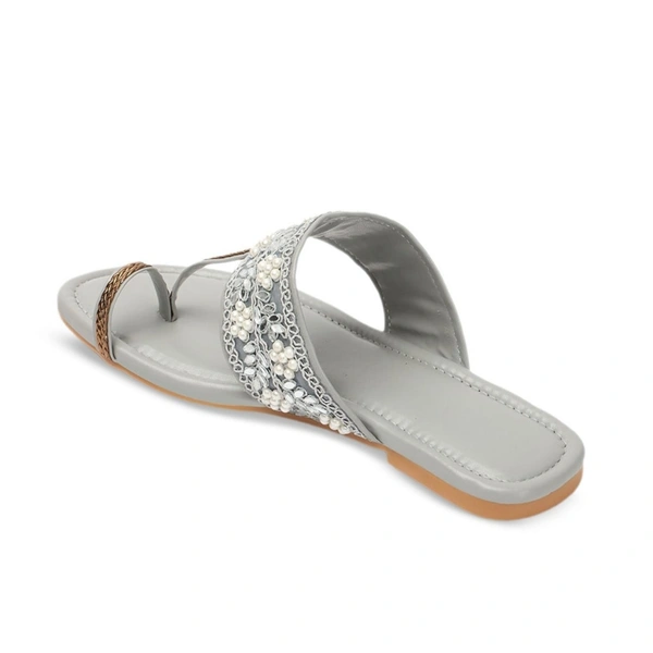 Stepee Casual & Stylish One Toe Slip on Kolhapuri Toe Ring Style Open Back Fashion Slipper Flat Sandal for Women - 40, Gray