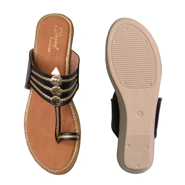 Stepee Casual & Trendy Slip on Open Back One Toe Kohlapuri Style Flatform Wedge Sandal for Women - 39, Black