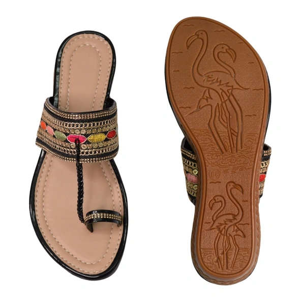 Stepee Casual & Trendy Flats Slip on Open Back One Toe Kohlapuri Flat Slipper for Women - 41, Black