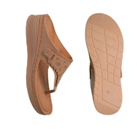 STEPEE Stepee Casual & Trendy Comfort Flats Slip on Open Back T-Strap Orthopedic Doctori Flat Slipper for Women - 38, Beige
