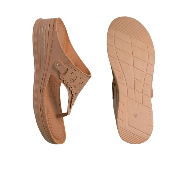 STEPEE Stepee Casual & Trendy Comfort Flats Slip on Open Back T-Strap Orthopedic Doctori Flat Slipper for Women - 38, Beige