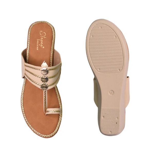 Stepee Casual & Trendy Slip on Open Back One Toe Kohlapuri Style Flatform Wedge Sandal for Women - 40, Cream