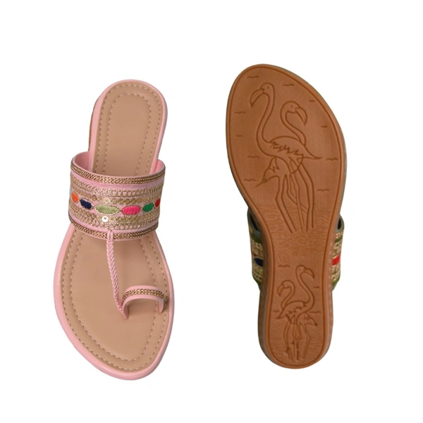 Stepee Casual & Trendy Flats Slip on Open Back One Toe Kohlapuri Flat Slipper for Women - 37, Pink