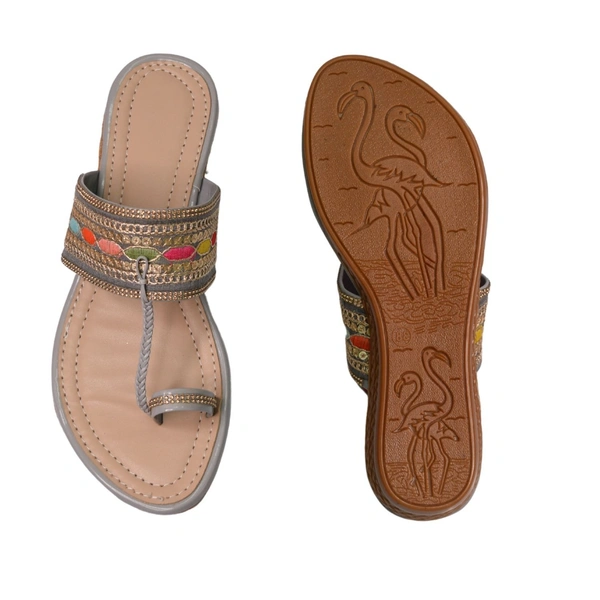 Stepee Casual & Trendy Flats Slip on Open Back One Toe Kohlapuri Flat Slipper for Women - 41, Gray