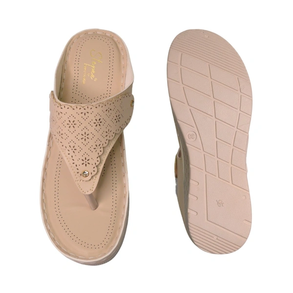 STEPEE Stepee Casual & Trendy Comfort Flats Slip on Open Back T-Strap Orthopedic Doctori Flat Slipper for Women - 38, Cream