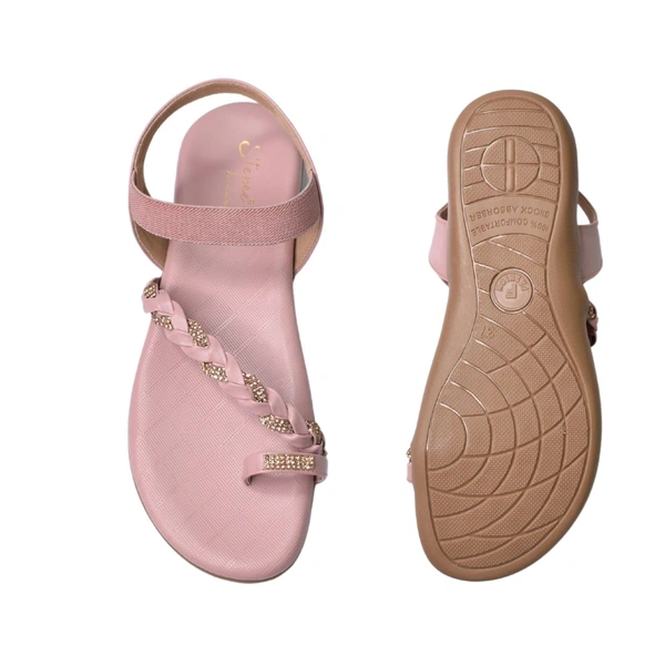 Stepee Casual & Trendy Flats Ankle Strap One Toe Flat Sandal for Women - 41, Peach