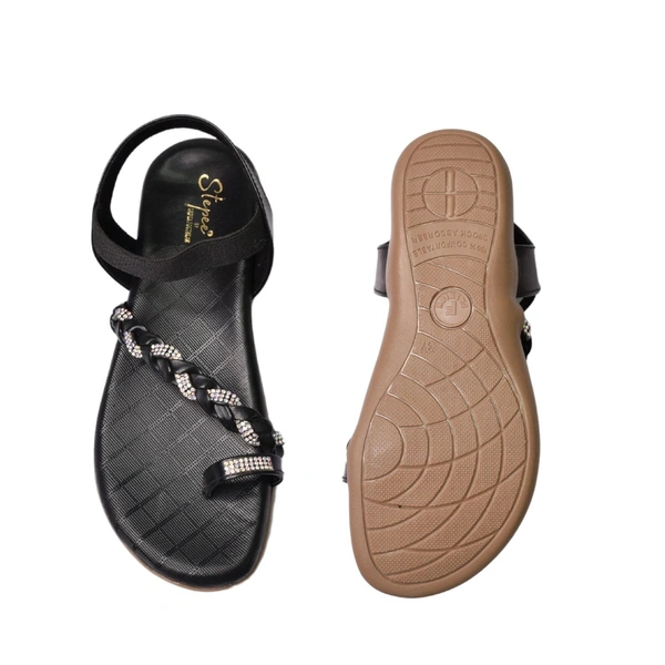 Stepee Casual & Trendy Flats Ankle Strap One Toe Flat Sandal for Women - 40, Black