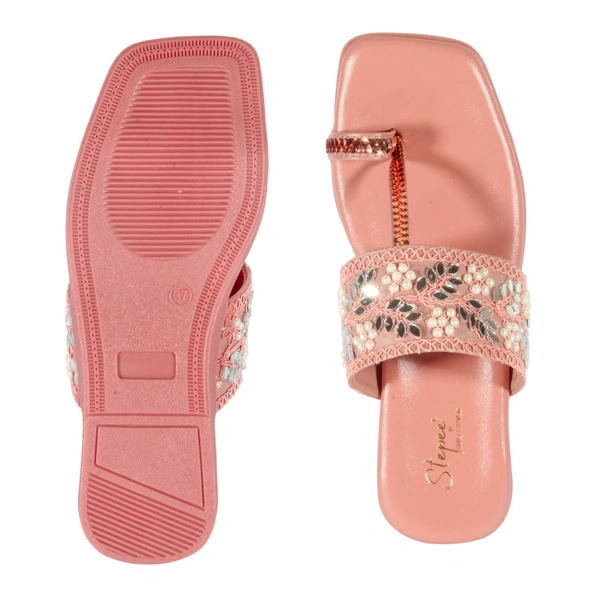 Stepee Casual & Stylish Toe Ring Kolhapuri Slipper Flat Sandal for Women - 37, Peach