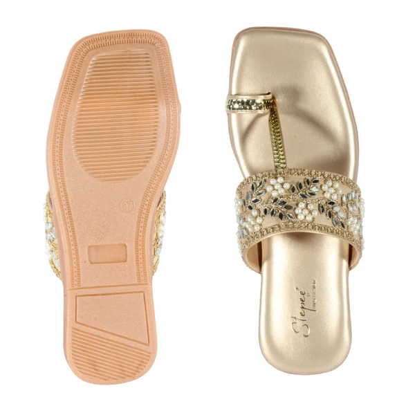 Stepee Casual & Stylish Toe Ring Kolhapuri Slipper Flat Sandal for Women - 40, Golden